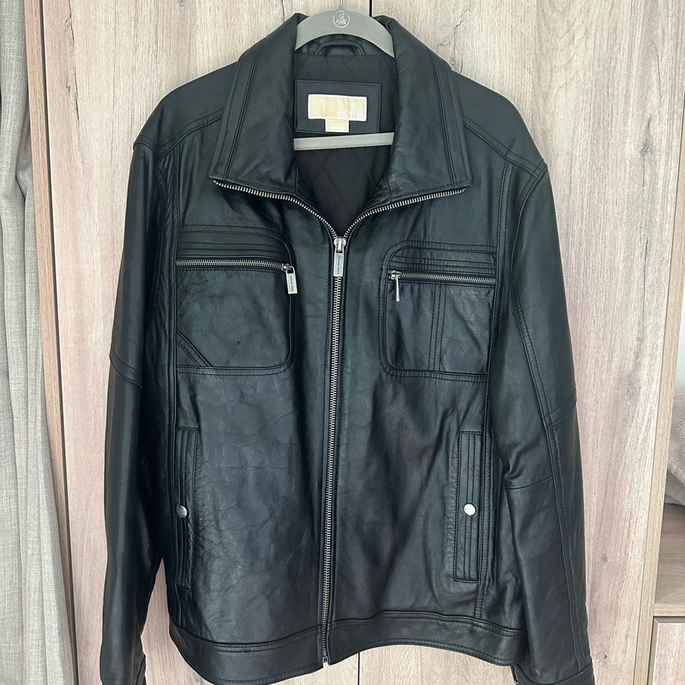 MICHAEL Michael Kors Black genuine Leather Jacket - mens